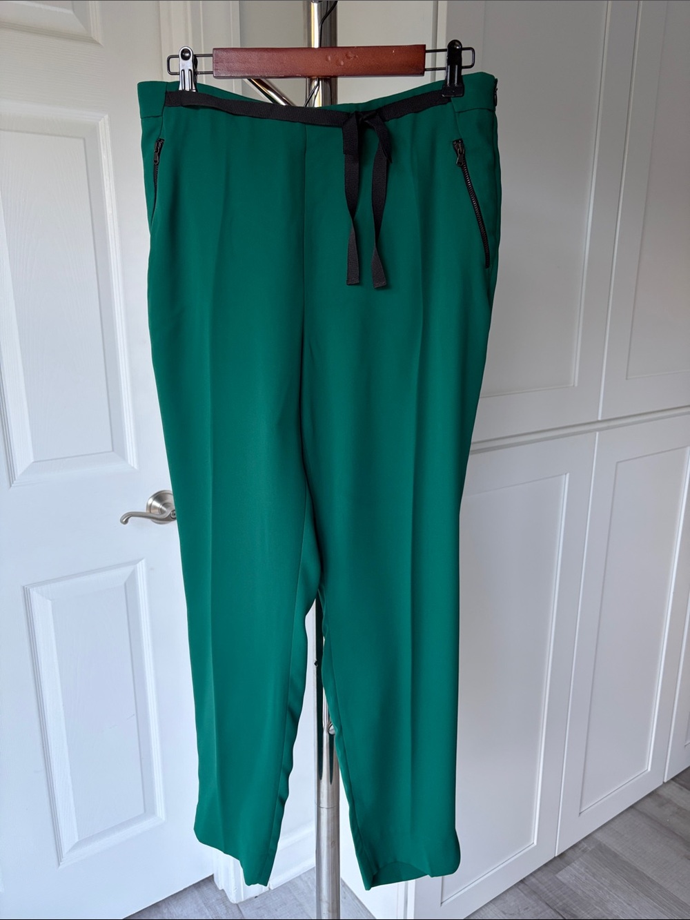 Zara Emerald Green and Black Holiday Pants, Size L.